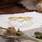 Marquise Cut Tiara Moonstone Curved Wedding Band Stacking Ring